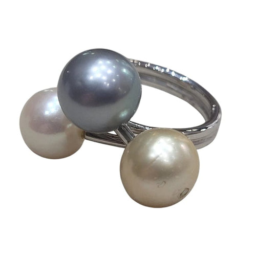 Bague 55 Bague trois perles australiennes en or blanc 18k 58 Facettes T5