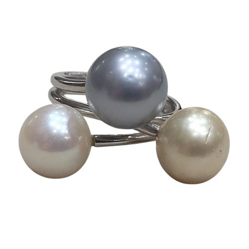 Bague 55 Bague trois perles australiennes en or blanc 18k 58 Facettes T5