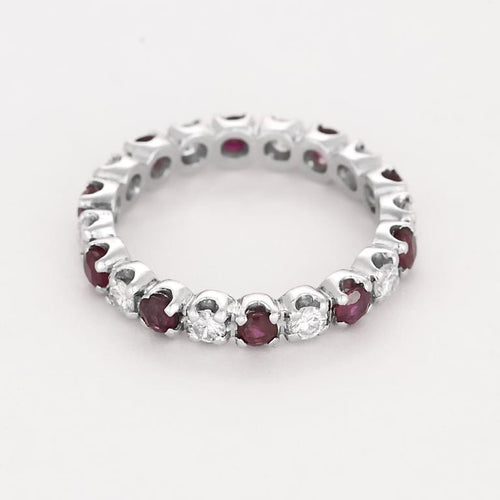 Bague 50 Alliance en or blanc, diamants et rubis 58 Facettes PER0565