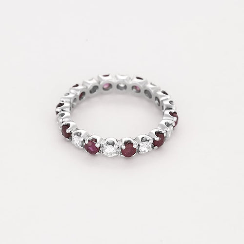 Bague 50 Alliance en or blanc, diamants et rubis 58 Facettes PER0565
