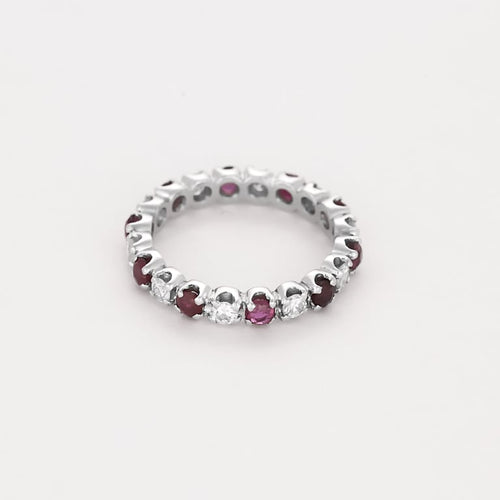 Bague 50 Alliance en or blanc, diamants et rubis 58 Facettes PER0565