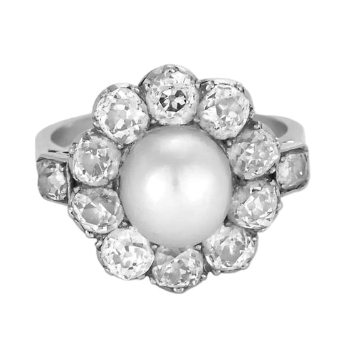 Bague 51 Bague marguerite début XXe en platine, perle fine et diamants 58 Facettes GAP1897X2-1