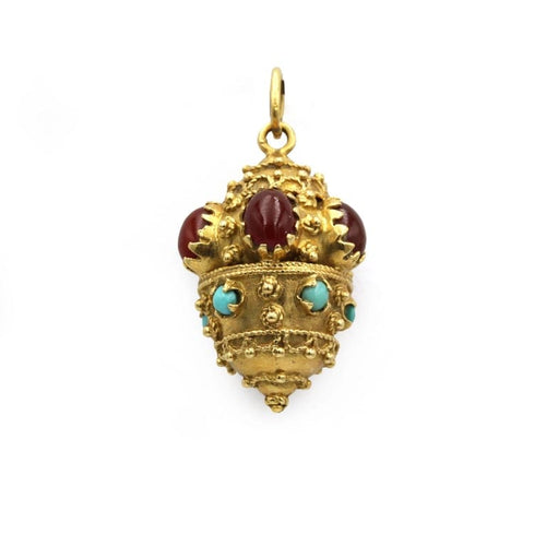 Pendentif Pendentif vénitien - Lanterne en or jaune 750 sertie cornalines et turquoises 58 Facettes 260061R
