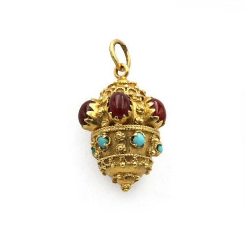 Pendentif Pendentif vénitien - Lanterne en or jaune 750 sertie cornalines et turquoises 58 Facettes 260061R