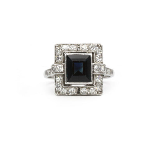 Bague 55 Bague Art déco en platine 950 sertie d’un saphir et diamants 58 Facettes 260040R