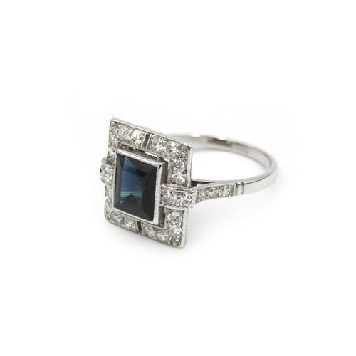 Bague 55 Bague Art déco en platine 950 sertie d’un saphir et diamants 58 Facettes 260040R