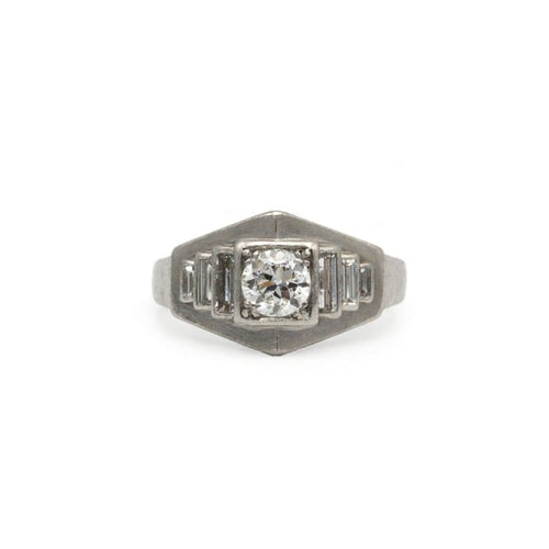 Bague 50 Bague Art déco en platine 950 et diamants 58 Facettes 260062R