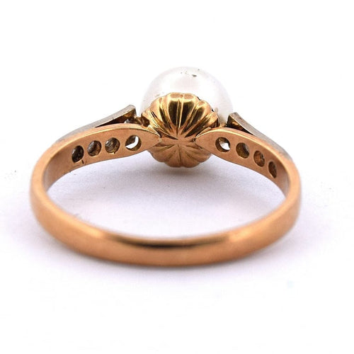 Bague 54 Bague ancienne en or jaune 18 kt avec perle et diamants 58 Facettes AN367 (0529)