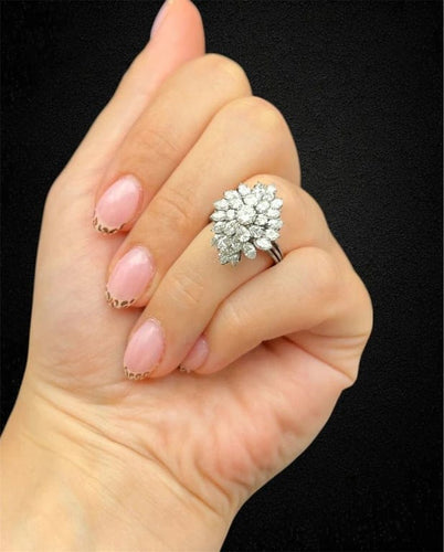 Bague 54 Rosée de lumière - Bague en or blanc bruni et diamants 58 Facettes