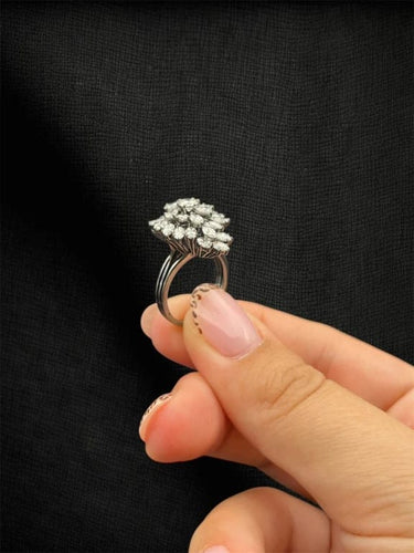 Bague 54 Rosée de lumière - Bague en or blanc bruni et diamants 58 Facettes