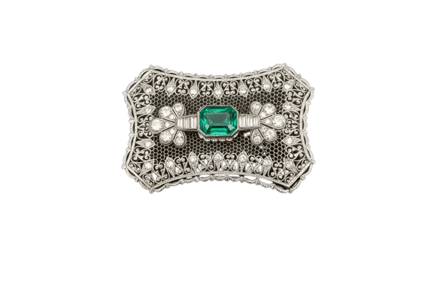 Broche Il Reticolo dei Sogni - Broche en platine diamants et émeraude 58 Facettes spilla platino