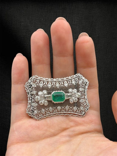 Broche Il Reticolo dei Sogni - Broche en platine diamants et émeraude 58 Facettes spilla platino