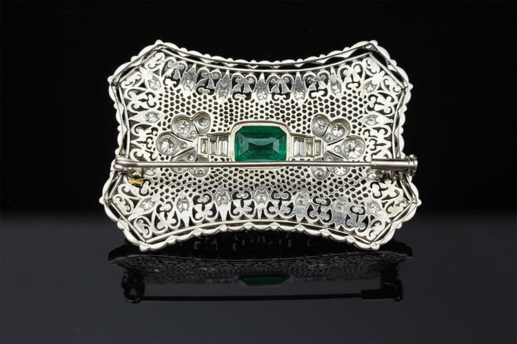 Broche Il Reticolo dei Sogni - Broche en platine diamants et émeraude 58 Facettes spilla platino