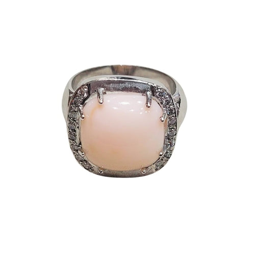 Bague 49 Bague corail et diamants en or blanc 18k 58 Facettes T305