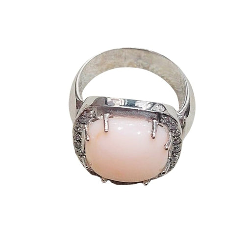 Bague 49 Bague corail et diamants en or blanc 18k 58 Facettes T305