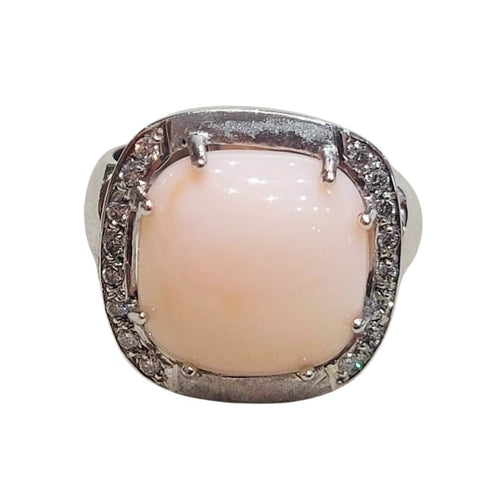 Bague 49 Bague corail et diamants en or blanc 18k 58 Facettes T305