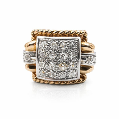 Bague 54 Bague bandeau Art déco en or rose 18k et platine avec diamants 58 Facettes Bague bandeau