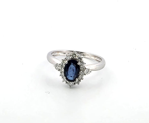 Bague Bague en or blanc avec saphir ovale et diamants 58 Facettes 68/i