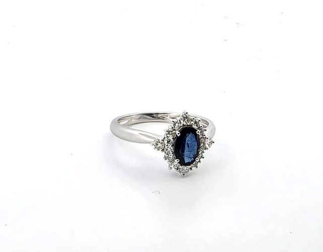 Bague Bague en or blanc avec saphir ovale et diamants 58 Facettes 68/i