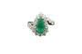 Bague 56 Goccia di Bosco - Bague en or blanc avec émeraude et diamants 58 Facettes anello goccia smeraldo