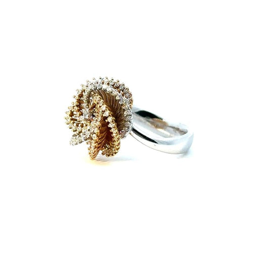 Bague 55 Bague fleur bicolore en or 750 avec diamants 1,20 ct 58 Facettes 50422