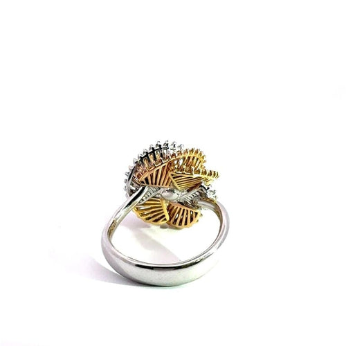 Bague 55 Bague fleur bicolore en or 750 avec diamants 1,20 ct 58 Facettes 50422