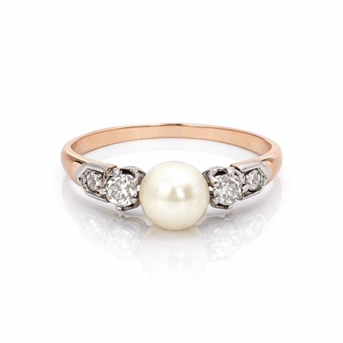 Bague 54 Bague classique en or 18k avec perle et diamants 58 Facettes 50117