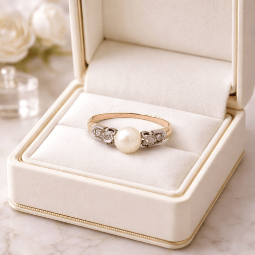 Bague 52 Bague classique en or 18k avec perle et diamants 58 Facettes 50117