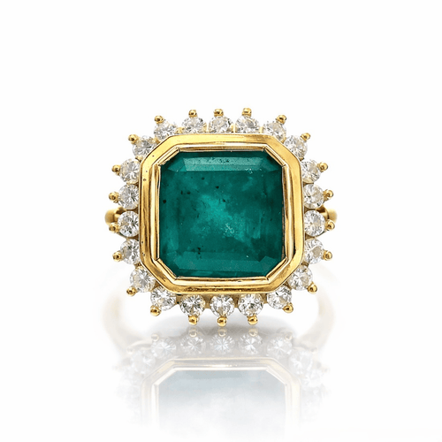 Bague 52 Bague en or jaune 18 ct, émeraude colombienne et diamants 58 Facettes 50418