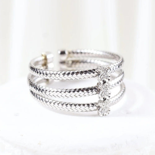 Bague 66 TOUS - Bague triple tressée en or blanc 18 carats et diamants 58 Facettes J000002214