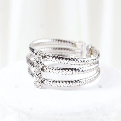 Bague 66 TOUS - Bague triple tressée en or blanc 18 carats et diamants 58 Facettes J000002214