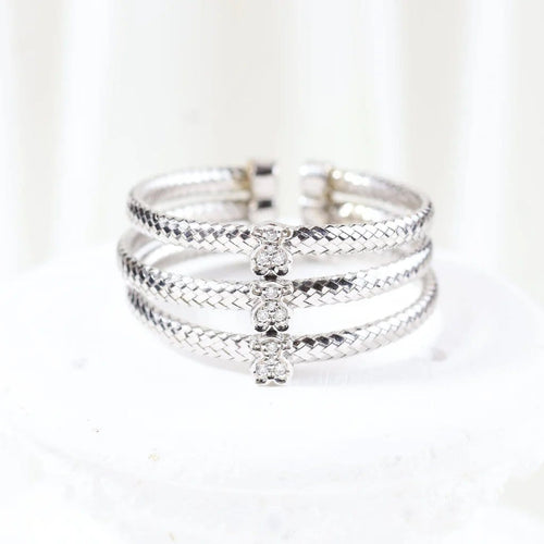 Bague 66 TOUS - Bague triple tressée en or blanc 18 carats et diamants 58 Facettes J000002214