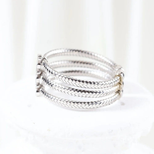 Bague 66 TOUS - Bague triple tressée en or blanc 18 carats et diamants 58 Facettes J000002214