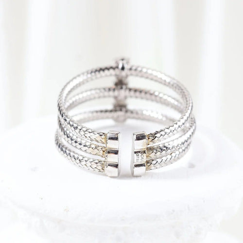 Bague 66 TOUS - Bague triple tressée en or blanc 18 carats et diamants 58 Facettes J000002214