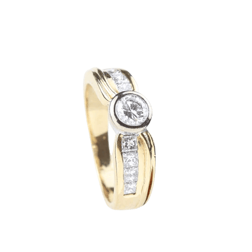 Bague 55 Bague en or jaune 18 carats sertie de diamants taille brillant et princesse 58 Facettes 129555D