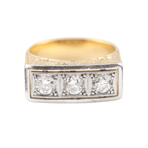 Bague 54 Bague vintage trois pierres en or jaune, platine et diamants 58 Facettes 2335