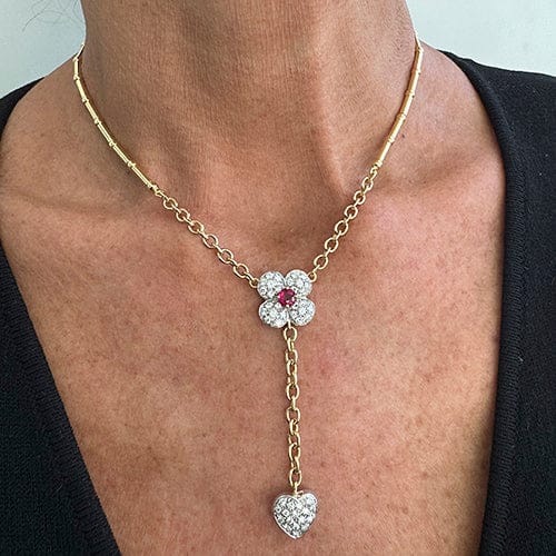 Collier Collier chandelier - Rubis et diamants en or jaune et blanc 18 kt 58 Facettes 40802
