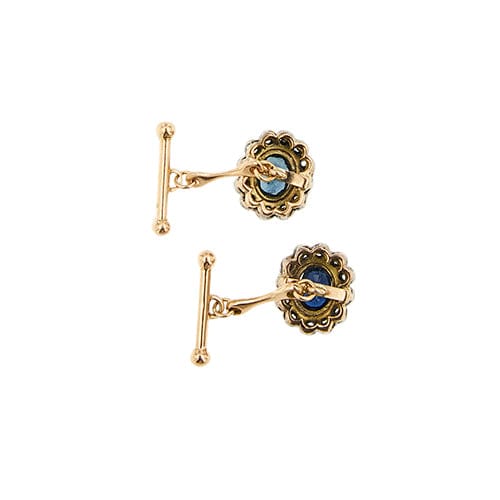 Boutons de manchette Gemelli - Boutons de manchette fleur en or rose 14 ct, saphirs et diamants 58 Facettes 41124