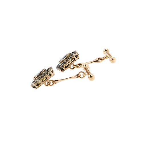 Boutons de manchette Gemelli - Boutons de manchette fleur en or rose 14 ct, saphirs et diamants 58 Facettes 41124