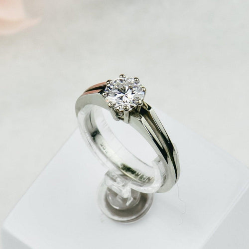 Bague 58 Bague solitaire en or blanc 585 avec diamant env. 1,0 ct 58 Facettes 1188