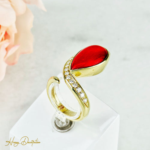 Bague 55 Bague en or jaune 18 carats avec corail et diamants 58 Facettes 1853