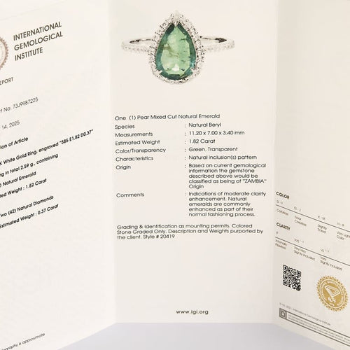 Bague 53 Bague en or gris, diamants et émeraude 58 Facettes EDSR-1