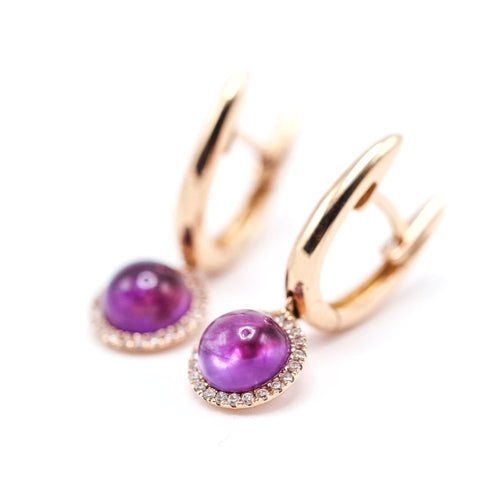 Boucles d'oreilles Boucles d’oreilles - Améthystes cabochon et diamants en or jaune 18 K 58 Facettes UKA000092FV