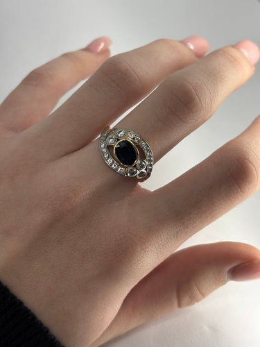 Bague 55 Bague ancienne en or jaune 18K avec saphir 1 ct et diamants 0,30 ct 58 Facettes 1536