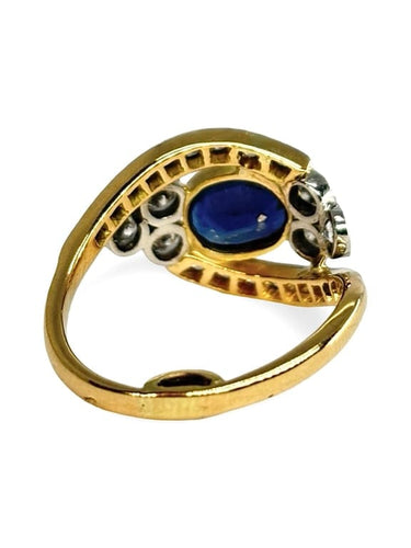 Bague 55 Bague ancienne en or jaune 18K avec saphir 1 ct et diamants 0,30 ct 58 Facettes 1536