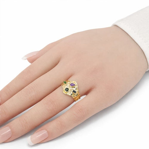 Bague 55 Bague en or jaune 18 carats sertie de saphirs, rubis et émeraude 58 Facettes Bague en or et pierres précieuse