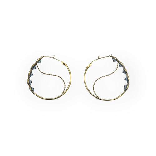 Boucles d'oreilles Créoles - Boucles d'oreilles en or jaune 18K et topazes bleues 58 Facettes 149064377