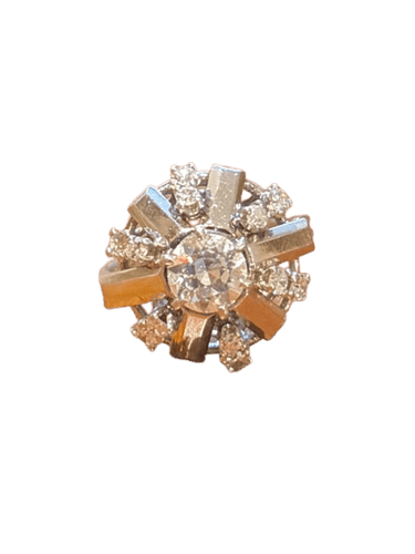 Bague 53 Bague dôme Art déco en platine et diamants 58 Facettes Bague dome art déco platine double