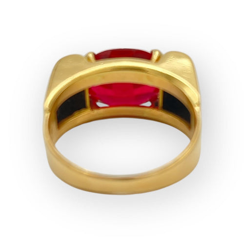 Bague 54 Bague en or jaune 18K avec pierre rouge ovale 58 Facettes 149062968