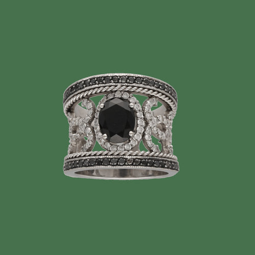 Bague 54 Bague Saphir 1,62 ct & Diamants Noirs 0,50 ct / Blancs 0,70 ct – Or Gris 18k – Taille 54 58 Facettes FB11309